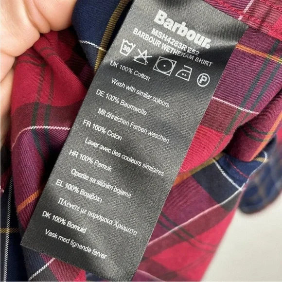 Barbour Castlebay Tailored Fit Shirt Men's XL Navy Red Tartan Plaid Long Sleeve - Picture 5 of 7